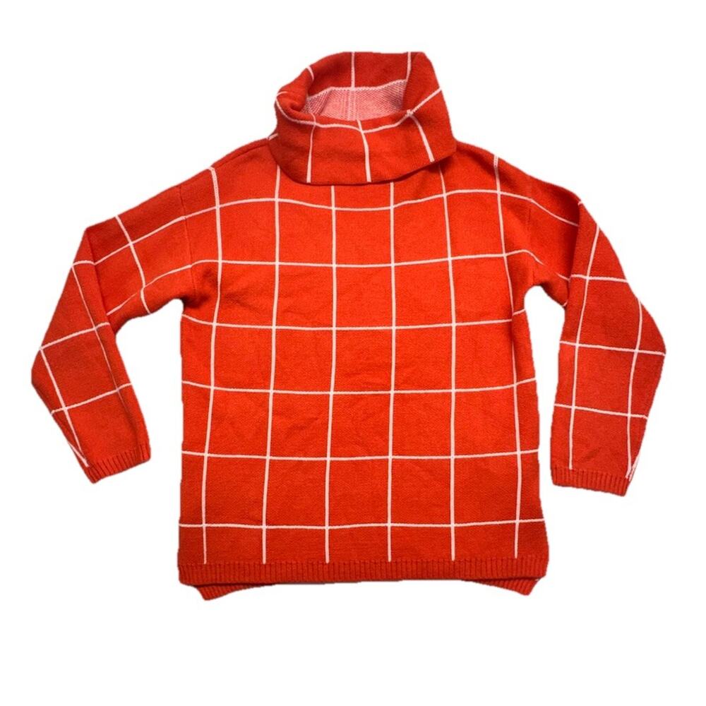 Kirundo Orange Womens Sweater Size Large Plaid Cowl Neck Soft Viscose